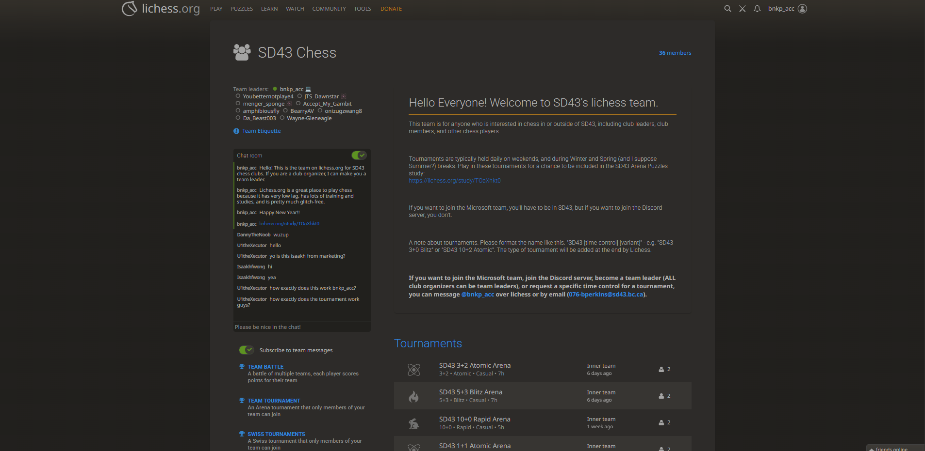 SD43 Chess' lichess page.